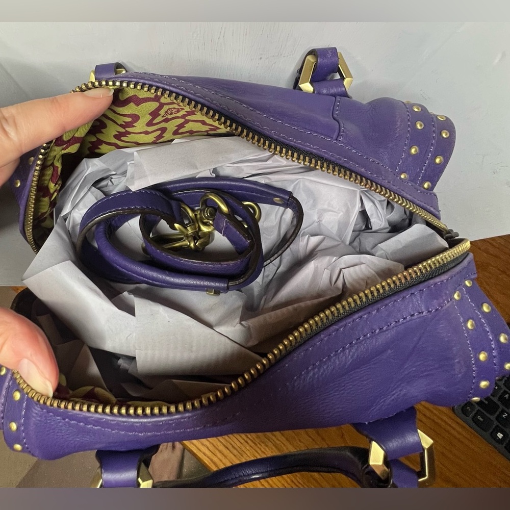 orYANY A239450 Purple Leather Satchel with Stud Detailing - Picture 6 of 9
